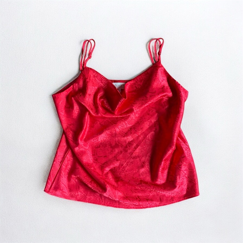 Wayf Anthropologie Red Satin Cowl Neckline Snake Pattern Blouse Top L
